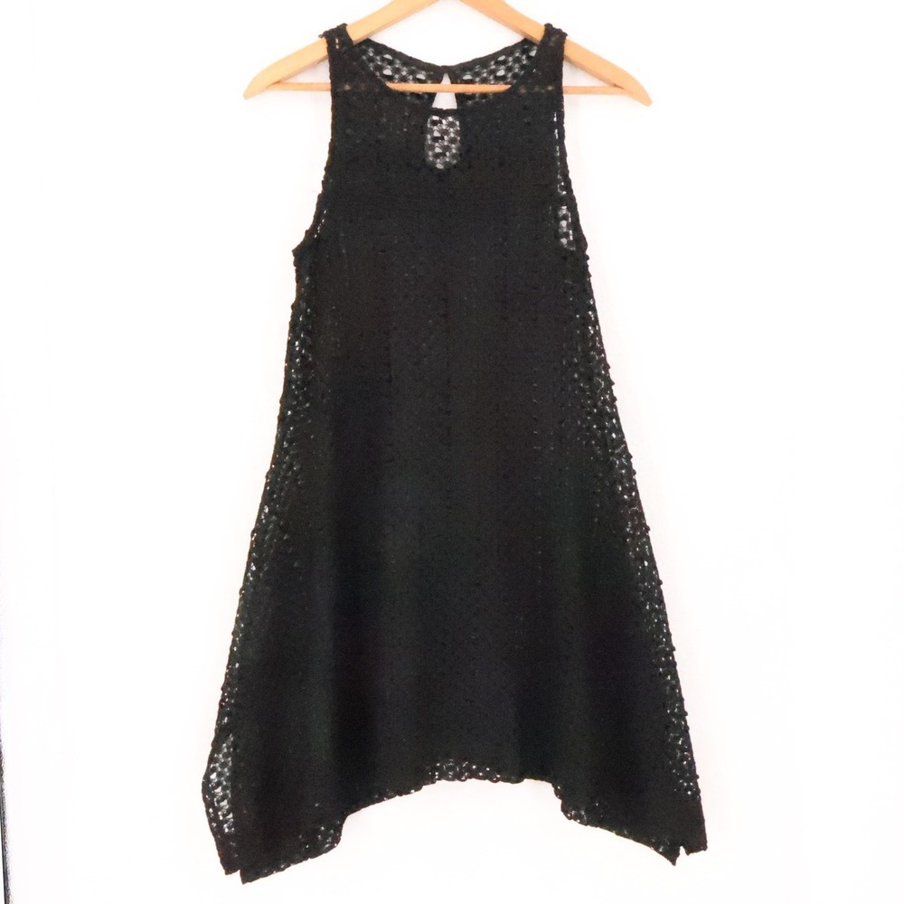 Sheer Crochet Lace Midi Dress Womens Size L Black Sharkbite Boho Festival